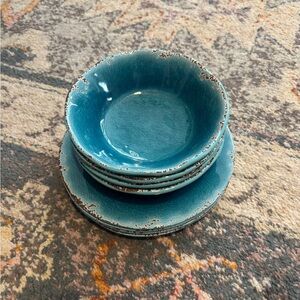 Blue Melamine-Like Bowls and Plates